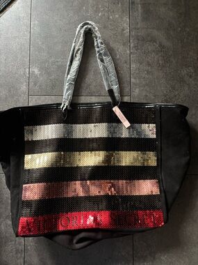 Victoria's Secret Black Tote with Multicolor Sequin Stripes